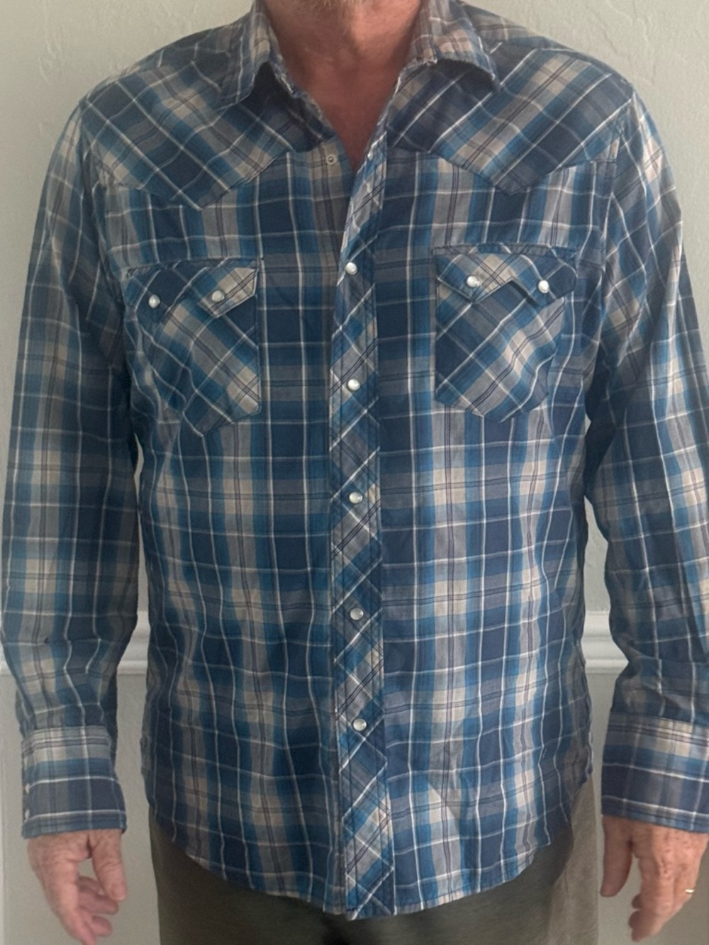 Wrangler Blue Plaid Western Button-Down Shirt